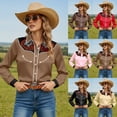 thumbnail image 1 of Cowboy Shirts for Women Western Cowgirl Button Down Shirt Floral Embroidery Spring Fall Long Sleeve Snap Brown Tops XXL, 1 of 4