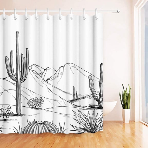 Western Shower Curtain Aztec Cactus Desert Bath Curtain Black White Bathroom Decor with Hooks Waterproof Fabric 72"72"$$Home Decor, Kitchen, & Other