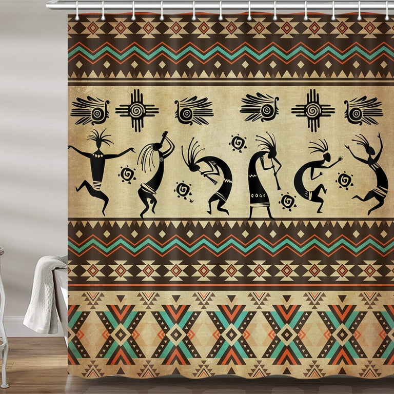 Western Shower Curtain Brown Southwestern American Kokopelli Tribal Fabric Curtains Set For Bathroom Restroom Decor Accessories With Hooks 72x 72 Inch Com