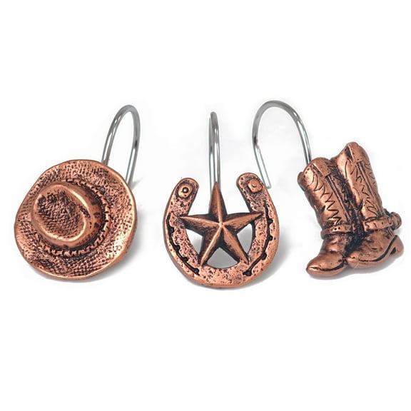 Western Shower Curtain Hooks, Western Cowboy Bathroom Decor Brown Cowboy Shower Curtain Hooks Rustic Country Farmhouse Decorative Shower Curtain Rings