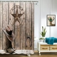 thumbnail image 1 of Western Shower Curtain, Western Texas Star Horseshoes Shower Curtain for Bathroom, Cowboy Hat Riding Boots Shower Curtains Rustic Wooden Board Farmhouse Barn Door Bathroom Curtain with Hooks (70X70), 1 of 5