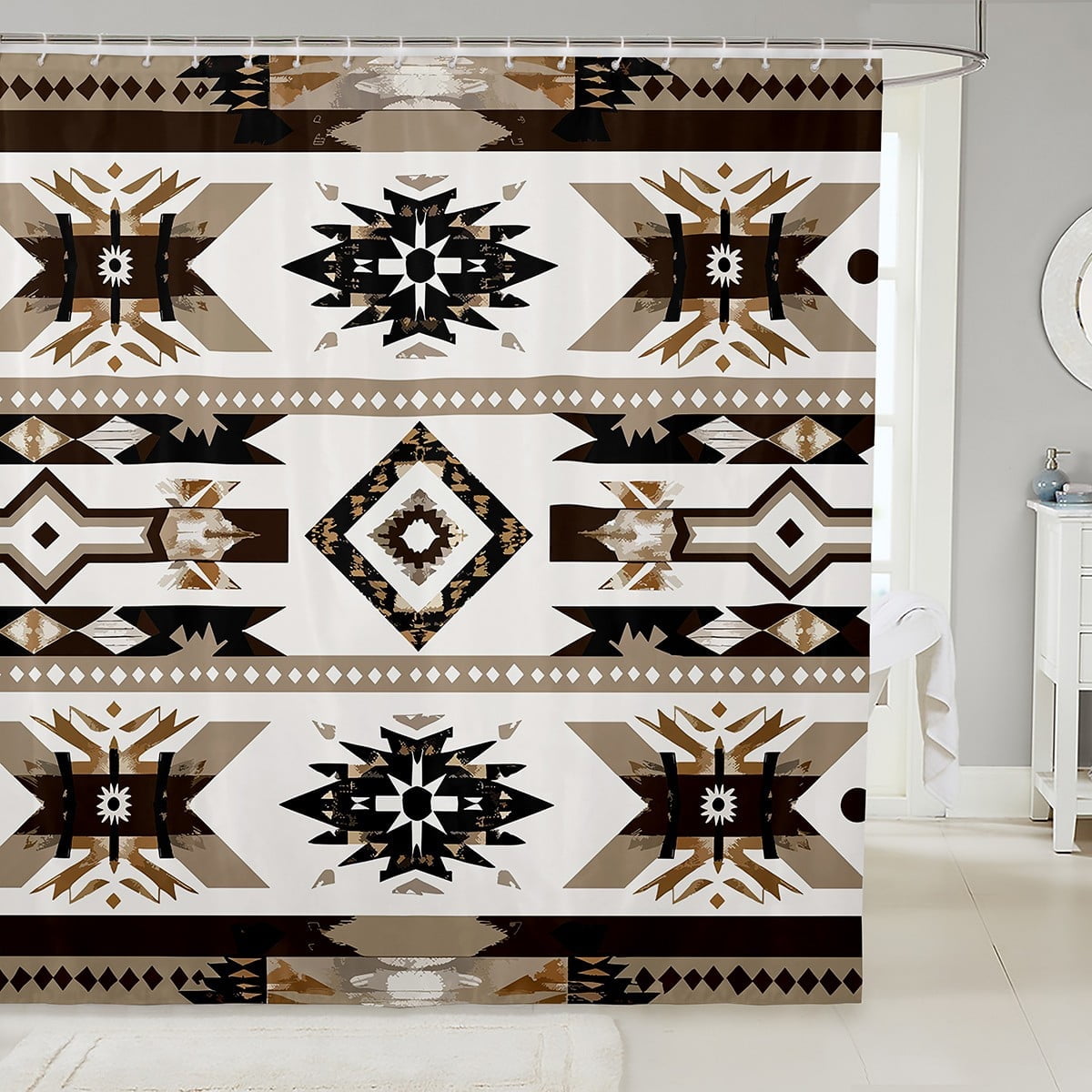 Western Shower Curtain Set Southwestern Geometric Aztec Bath Curtain 72"Wx72"L,Tribal Geometry Bathroom Accessories Vintage Arrow Western Bathroom Decor Sets