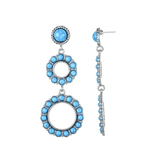 Western Silvertone Round Drop Ear Trq