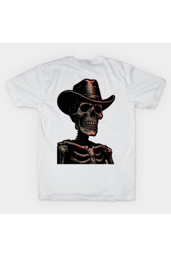 Western Skeleton Illustration Funny Retro Halloween Goth Cowboy Skeleton Head H1721 Unisex T-Shirt, Up to 5XL
