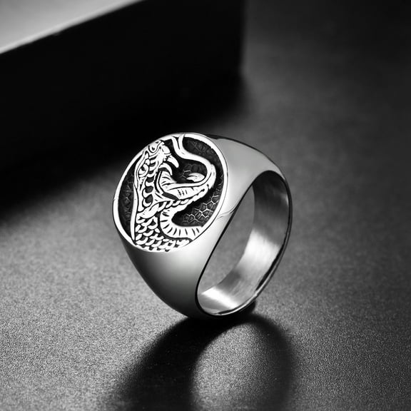 Western Snake Skeleton 14K White Gold  Rings,Retro Men Finger,Fashion Punk Jewelry
