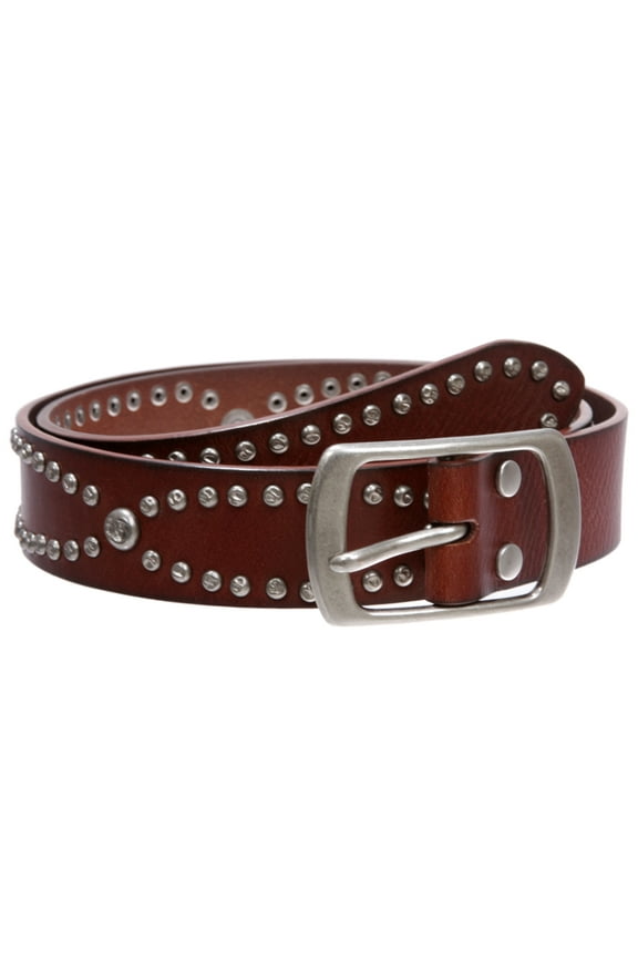 Western Snap on Hammered Rivet Silver Circle Metal Studded Cowhide Leather Belt