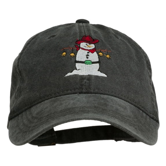 Western Snowman Embroidered Washed Dyed Cap - Black OSFM