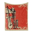 thumbnail image 1 of Western Soft Flannel Fleece Blanket, Image of Wild West Elements with Country Music Guitar and Cowboy Boots Retro Art, Cozy Plush for Indoor and Outdoor Use, 50" x 60", Beige Orange, by Ambesonne, 1 of 5