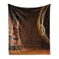 thumbnail image 1 of Western Soft Flannel Fleece Throw Blanket, American Style Cowboy Wild West Culture Sports Team Roping Barn Print, Cozy Plush for Indoor and Outdoor Use, 70" x 90", Umber Brown, by Ambesonne, 1 of 5