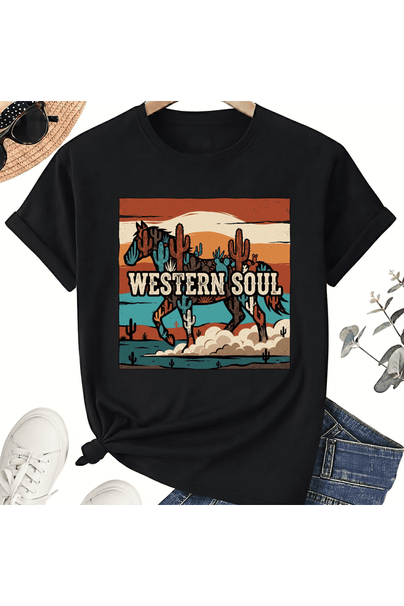 Western Soul Desert Horse Graphic Tee, Unisex Cotton Shirt