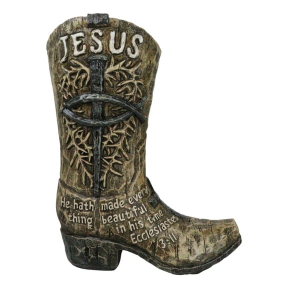 Western Spike Nail Ichthys Fish Crown Of Thorns Jesus Cowboy Boot Vase Holder