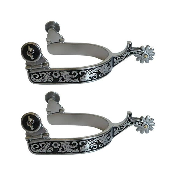 Western Spurs, Retro Bronze Low Carbon Steel Horse Spurs, Vintage Carved Spurs, with Turnable Gear for Horse