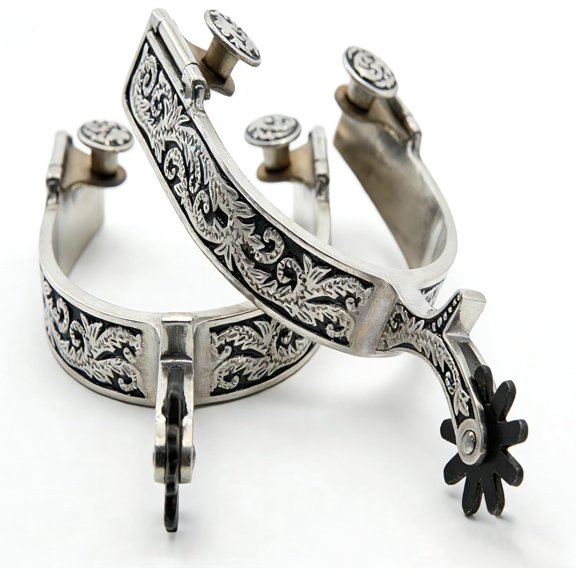 Western Spurs, Stainless Steel Cowboy Spurs with Carved Patterns and Rowels, Suitable for Training and Riding, Unisex