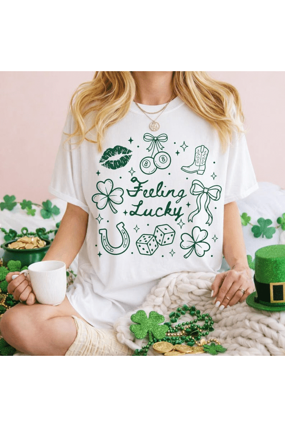 Western St. Patrick’s Day Graphic T-Shirt, Feeling Lucky Shamrock Irish Tee