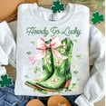 thumbnail image 1 of Western St. Patrick's Day Sweater, Cowboy Boots Shamrock Bow Lucky Irish Sweatshirt, 1 of 5