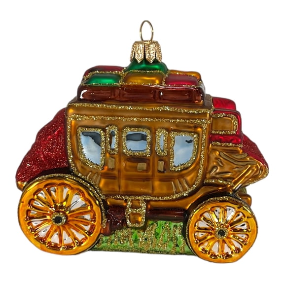 Western Stage Coach Wagon Polish Mouth Blown Glass Christmas Ornament Decoration