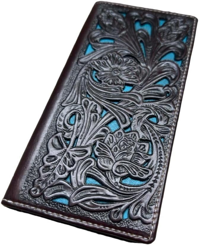 Western Stakes Leather Long Wallet Classic Floral Cutout Soft Leather ...