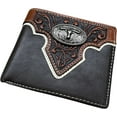 thumbnail image 1 of Western Stakes Leather Wallet Floral Embossed Tooled Bi Fold Soft Leather Texas Longhorn Concho Checkbook Style Cowboy Hand Crafted High End Mens Wallets Leather Gifts For Men (Coffee), 1 of 5