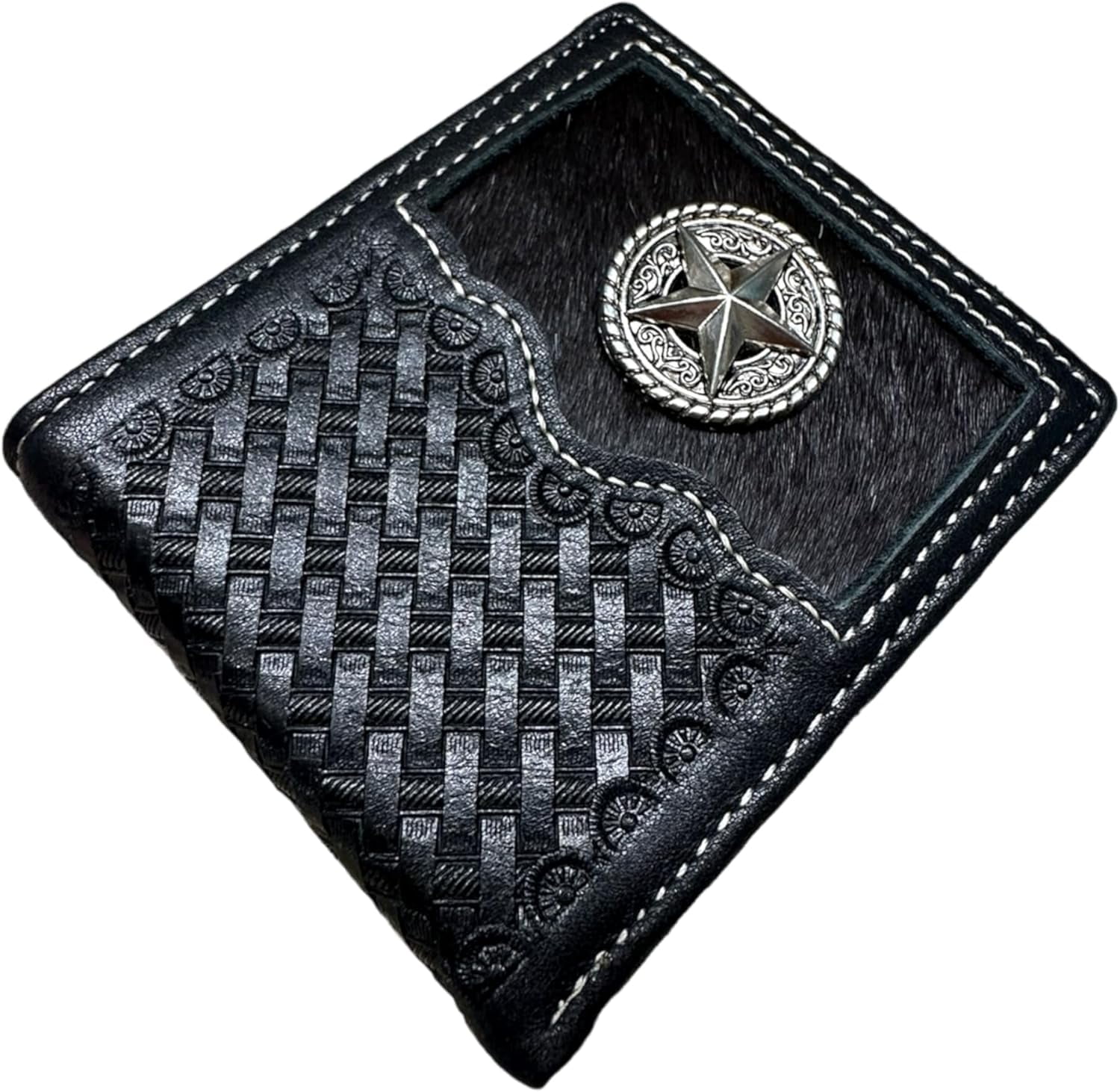 Western Stakes Mens Cow Hair Cowboy Lone Star Concho Basketweave Bifold ...