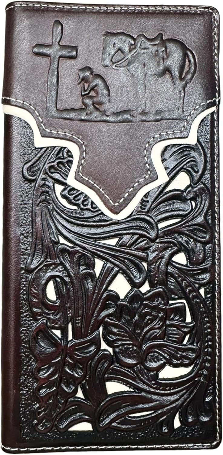 Western Stakes Mens Cowboy Praying Western Long Wallet Floral Cutout ...