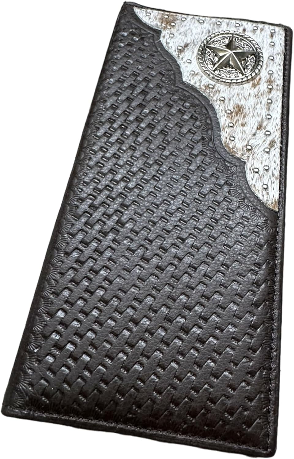 Western Stakes Mens Long Wallet Basketweave Tooled Cow Hair Leather ...