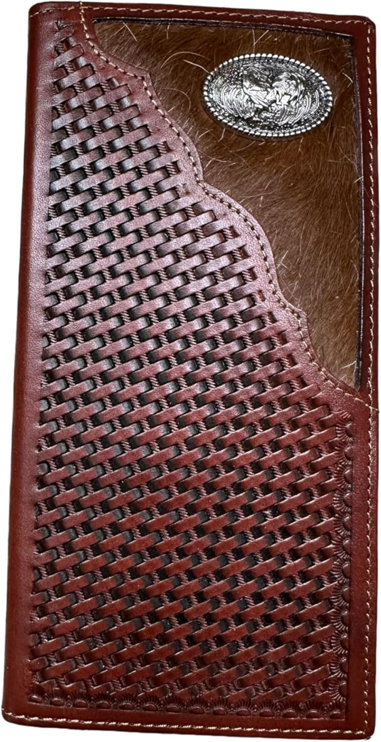 Western Stakes Mens Long Wallet Basketweave Tooled Cow Hair Leather ...