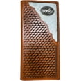 thumbnail image 1 of Western Stakes Mens Long Wallet Basketweave Tooled Cow Hair Leather Rooster Concho Checkbook Style Cowboy Hand Crafted High End Mens Wallets Leather Gifts For Men (Light Brown), 1 of 5