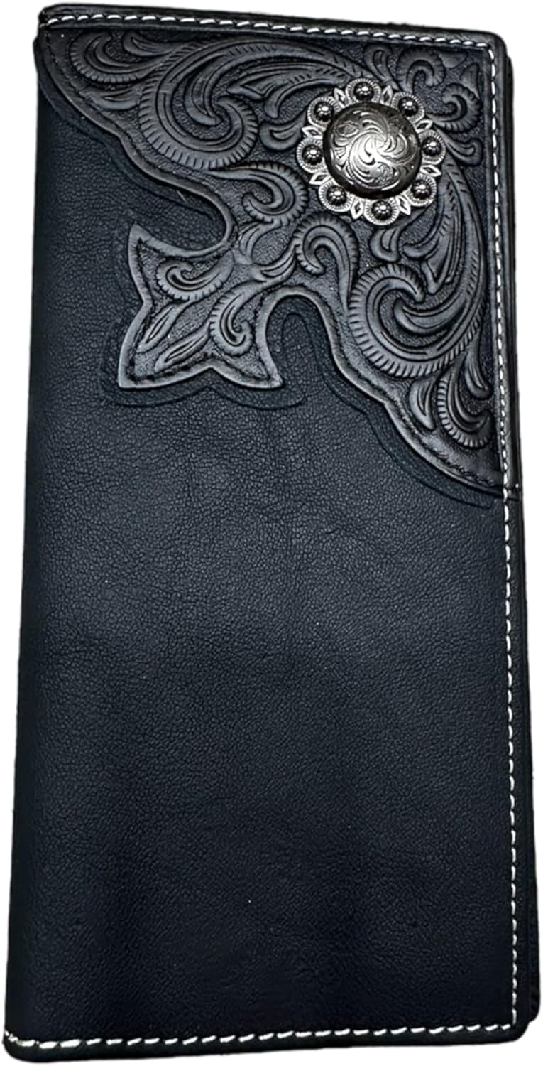 Western Stakes Mens Long Wallet Floral Tooled Leather Classic Concho ...