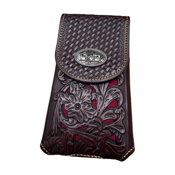 Western Stakes Western Leather Phone Belt Holster Cell Phone Case Floral Tooled Cowboy Pouch Universal