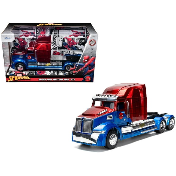 Western Star 57X Truck Tractor "Spider-Man" Blue and Red Metallic "Hollywood Rides" Series 1/24 Diecast Model by Jada