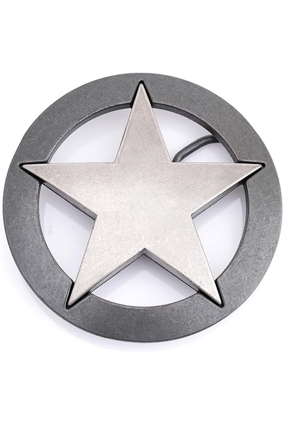 Western Star Belt Buckle, 3 Inch Round, Silver and Gray, Fits 1.5 Inch Belts HRBK Q27199 (Silver Gray)