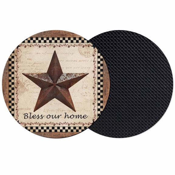 Western Star Brown Coasters Set of 2, Absorbent Coasters for Drinks, Texas Stars Retro Farmhouse Buffalo Plaid Coaster for Desk Coffee Table Protection, Home Decor House Warming Gifts 4"