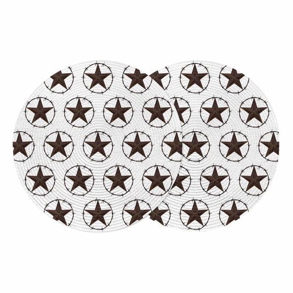 Western Star Brown Round 13 Inch Placemats Set of 2, round Southwestern HeatResistant Non Slip Place Mats for Dining Table, Wipeable Braided Kitchen Table Mats for Housewarming