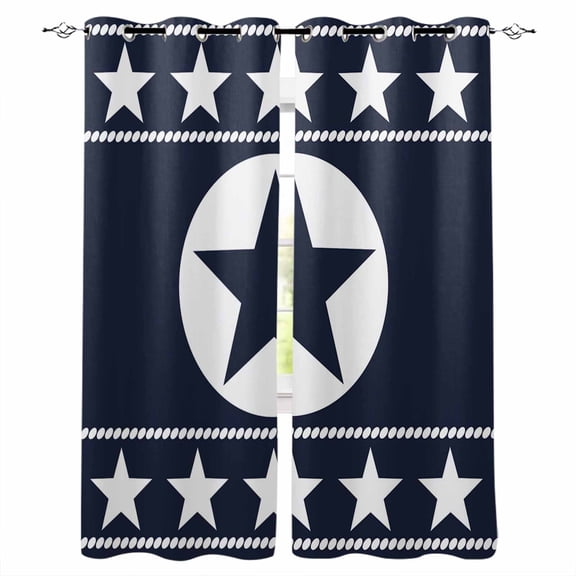 Western Star Ethnic Black Out Curtains 63 Inch Long, Room Darkening Draperies Curtains Panels, Navy Blue Texas Ethnic Stars Vintage Thermal Insulated Curtain for Bedroom Living Room 52"x63" 2 Panels
