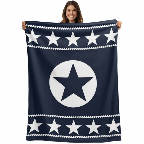 Western Star Ethnic Blanket Soft Cozy Warm Throw Blanket for Couch, Plush Fuzzy Flannel Fleece Blankets for Sofa, Navy Blue Texas Ethnic Stars Vintage Bed Blankets Lightweight Gifts for Men, 50"x80"