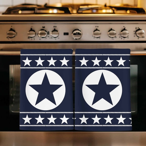 Western Star Ethnic Kitchen Towels Set of 1, Navy Blue Texas Ethnic Stars Vintage Absorbent Dish Towels for Kitchen, Microfiber Hand Towel, Quick Drying Tea Towel for Cleaning Decorative Dishcloths