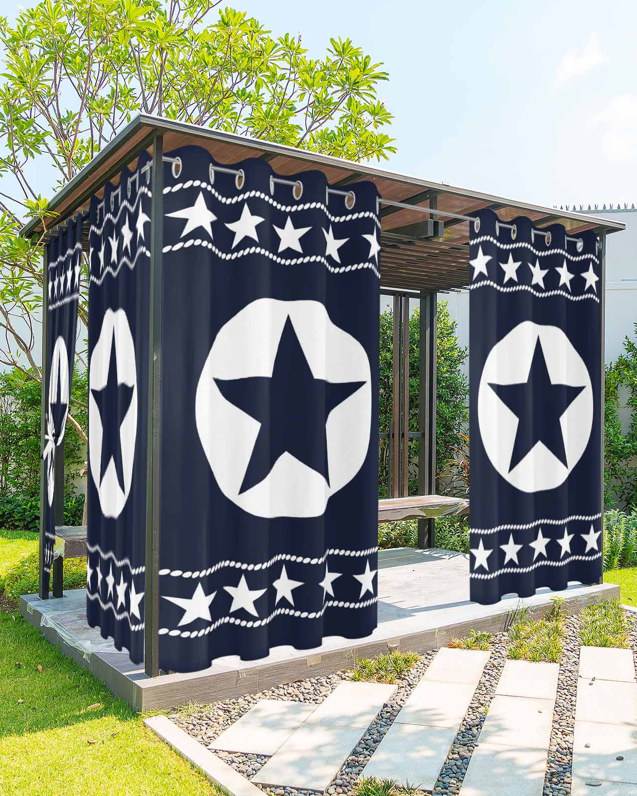 Western Star Ethnic Outdoor Curtains for Patio, Navy Blue Texas Ethnic Stars Vintage Privacy Drapes Grommet Waterproof Outside Curtains for Porch/Cabana/Balcony 54"x 108", 1 Panel