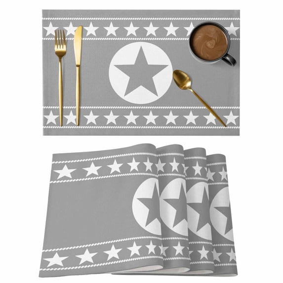 Western Star Ethnic Placemats Set of 12 Grey Texas Ethnic Stars Tribal Art Place Mats Indoor Wipeable Table Mats Washable Cloth Dining Table Placemats for Kitchen Holiday Party Home Decor 13x19 Inch