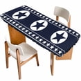 thumbnail image 1 of Western Star Ethnic Table Cloths for 8 Foot Rectangle Tables, Navy Blue Texas Ethnic Stars Vintage Patio Waterproof Elastic Fitted Tablecloths, Washable Rectangular Table Cover for Camping, 1 of 8