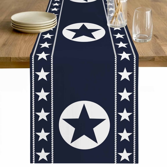 Western Star Ethnic Table Runner 60 Inches Long Farmhouse Dress Scarves, Navy Blue Texas Ethnic Stars Vintage Dining Tablerunner for Coffee Table/Kitchen Island/Party Décor, 13" x 60"