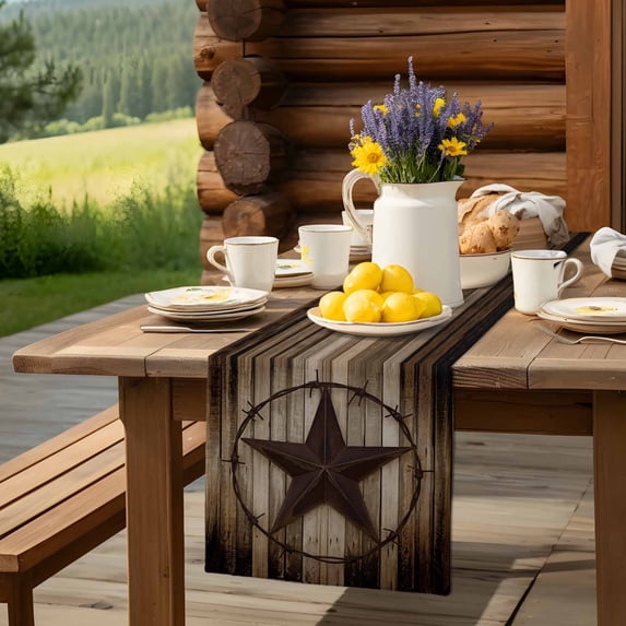 Western Star Farm Retro Wood Board Table Runner 13x36in Non-Slip Cotton Linen Table Runners, Country Style Dresser Scarves TableRunner for Dinner Kitchen Dining Wedding Party