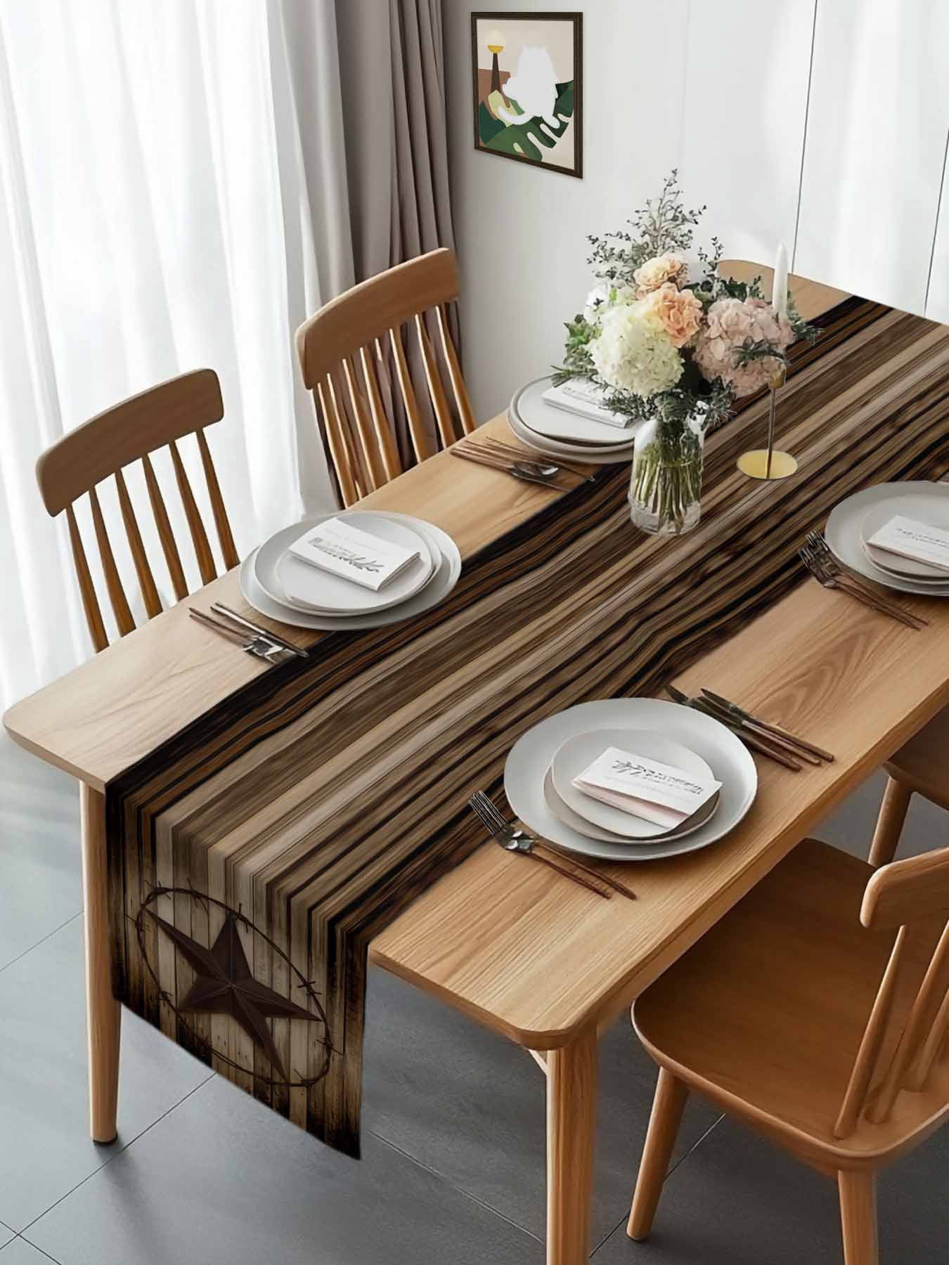Western Star Farm Retro Wood Board Table Runner 90 Inches Long, Country Style Table Runners Tabletop Scarf Kitchen Dining Tables Decoration for Home Party Indoor Outdoor