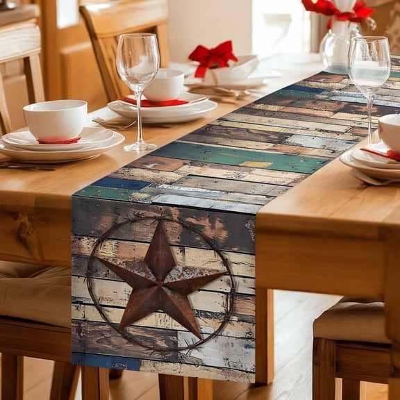 Western Star Farm Texas Table Runner 36 Inches Long,Kitchen Dining Tablerunners Vintage Farm Wood Grain Linen Table Runners Dresser Scarves for Home Dinner Wedding Holiday Party Decor