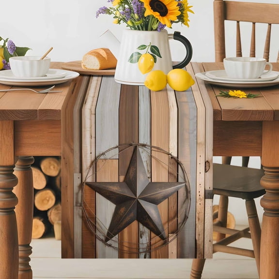 Western Star Farm Vintage Wood Board Table Runner 36 Inches Long, Country Stars Table Runners Tabletop Scarf Kitchen Dining Tables Decoration for Home Party Indoor Outdoor