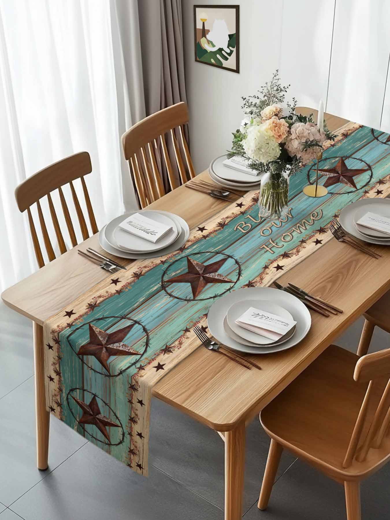 Western Star Farm Vintage Wood Board Table Runner 90 Inches Long, Bless Home Quote Table Runners Tabletop Scarf Kitchen Dining Tables Decoration for Home Party Indoor Outdoor