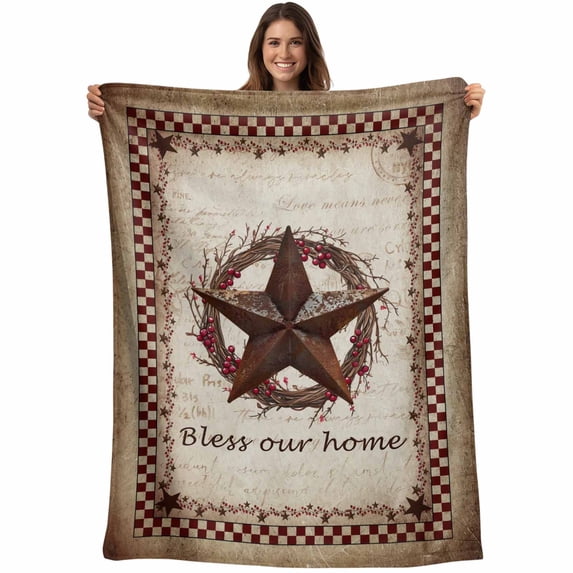 Western Star Retro Blanket Soft Cozy Warm Throw Blanket for Couch, Plush Fuzzy Flannel Fleece Blankets for Sofa, Country Texas Stars Res Buffalo Plaid Bed Blankets Lightweight Gifts for Men, 40"x50"