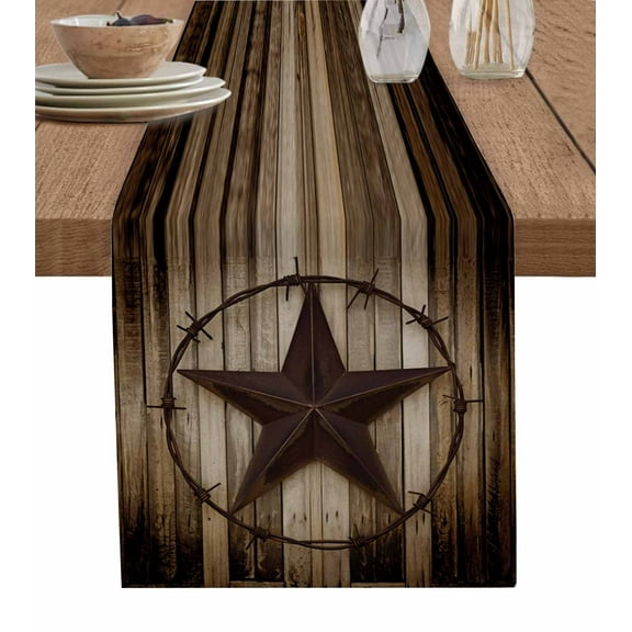Western Star Retro Burlap Cotton Table Runner 16x72 Inches Long, Vintage Brown Wood Barn Farmhouse Table Runners, Outdoor Dining Tablecloths Decor for Baby Shower/Party/Wedding