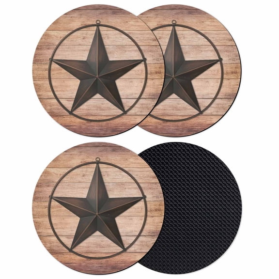 Western Star Retro Coasters Set of 4, Absorbent Coasters for Drinks, Country Farmhouse Brown Wooden Grain Coaster for Desk Coffee Table Protection, Home Decor House Warming Gifts 4"