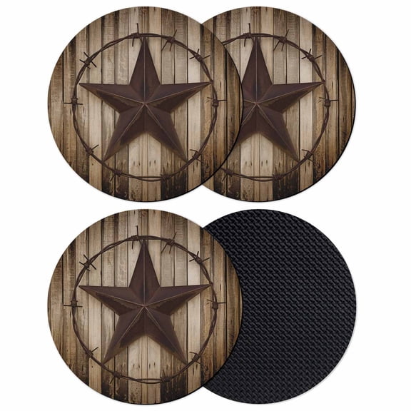 Western Star Retro Coasters Set of 4, Soft Absorbent Coasters for Drinks, Vintage Brown Wood Barn Non-Slip Cup Coaster Mat with Rubber Bottom for Home Kitchen Desk Coffee Bar Table Decor 4"