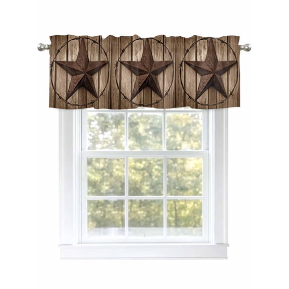 Western Star Retro Curtain Valances for Windows, Brown Vintage Wood Grain Kitchen Valance Window Treatment, Light Filtering Block Curtains for Bathroom/Bedroom/Living Room 42'' x 18''